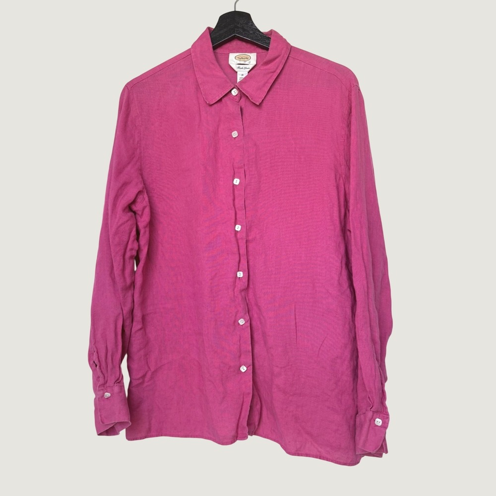 Talbots Irish Linen Button Down Shirt Magenta Pink Long Sleeve Womens 16